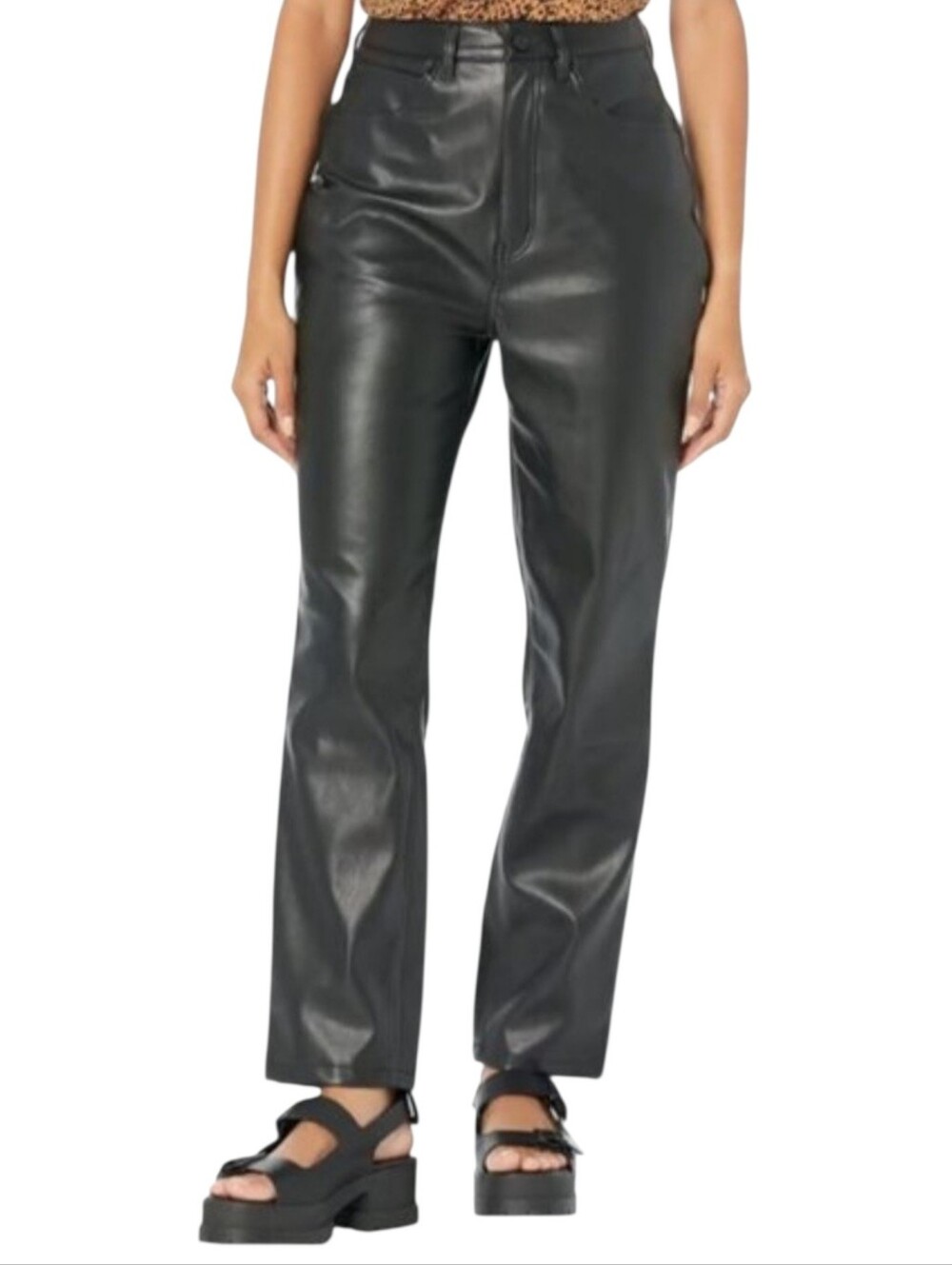AFRM Rou Faux Leather 90s Ankle Crop Straight Leg Black Pants Moto High Rise 31
